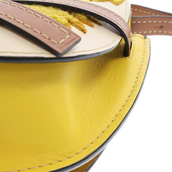 Loewe William Morgan Gate Floral Shoulder Bag Yellow Leather Brown - Picture 5 of 5